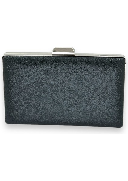 Siyah Renk Kristal Desenli Mat Deri Metal Saplı Abiye Çanta Gece Çantası Kına Düğün Nişan Çantası