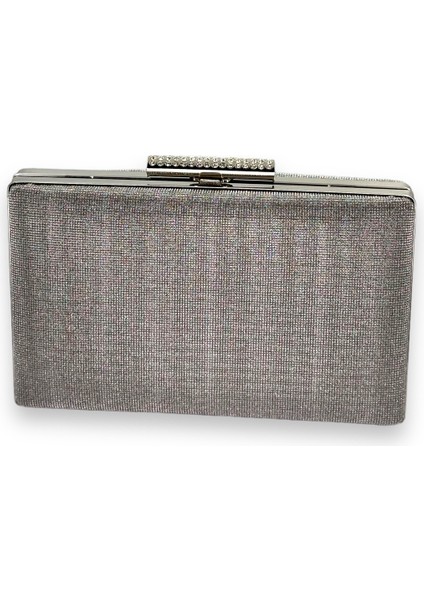 Platin Renk Lazer Desenli Dökülmeyen Simli Abiye Çanta Gece Çantası Kına Düğün Nişan