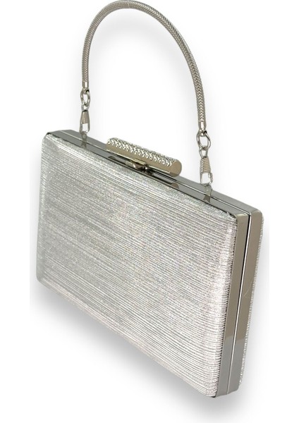 Gümüş Gri Renk Ithal Lazer Desenli Çizgili Metal Saplı Abiye Gece Çantası Nişan Düğün Davet Balo fiyatları