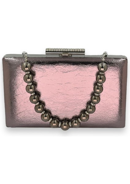 Platin Inci Saplı Kırışık Rugan Abiye Çantası Gece Çantası Düğün Nişan Kına Çantası