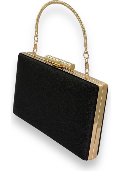 Siyah Renk Altın Kasalı Simleri Dökülmeyen Ithal Kumsim Metal Saplı Taşlı Kasalı Abiye Çanta fiyatları