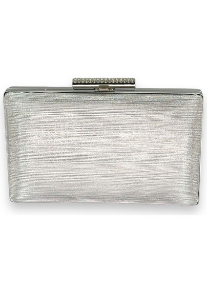 Gümüş Renk Ithal Lazer Desenli Çizgili Abiye Gece Çantası Nişan Düğün Davet Balo