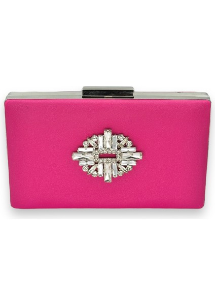 Pembe Renk Çizilmeyen Saten Gümüş Taşlı Abiye Çanta Düğün Nişan Çantası