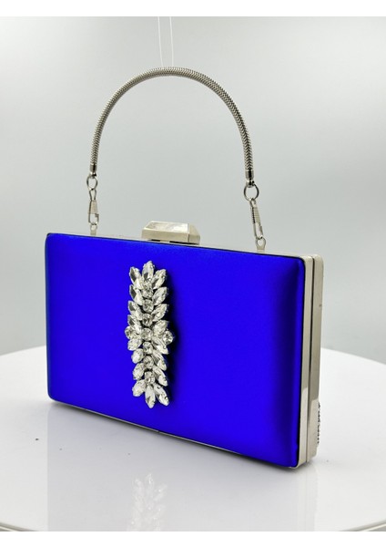 Saks Mavisi Renk Saten Gümüş Kasalı Gümüş Taşlı Abiye Çanta Gece Çantası Düğün Nişan Portföy fiyatları
