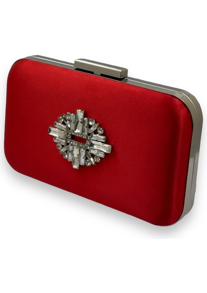 Kırmızı Renk Saten Gümüş Kasalı Gümüş Taşlı Abiye Çanta Gece Çantası Düğün Nişan Portföy fiyatları