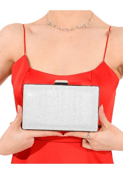 Gümüş Lame Renk Simli Abiye Çanta Gece Çantası Nişan Düğün Çantası