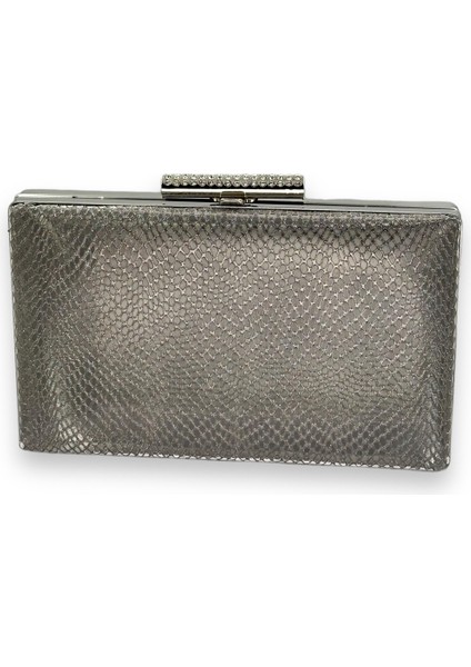 Antrasit Gri Renk Lazer Desenli Abiye Çanta Gece Çantası Düğün Nişan Kına Çantası Portföy Clutch