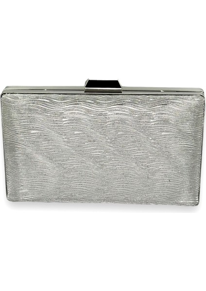 Gümüş Gri Renk Lazer Su Yolu Desenli Abiye Çanta Gece Çantası Düğün Nişan Kına Çantası