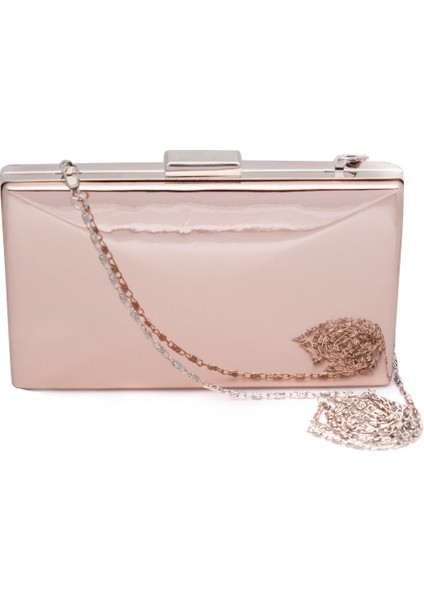 Rose Gold Renk Ithal Ayna Deri Abiye Çanta Gece Çantası Düğün Çantası
