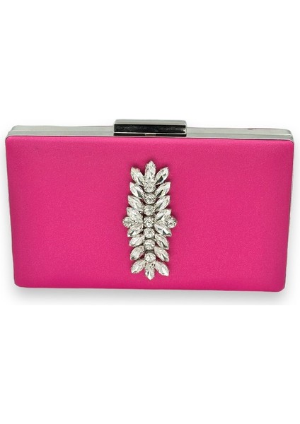 Pembe Renk Çizilmeyen Saten Gümüş Taşlı Abiye Çanta Düğün Nişan Çantası