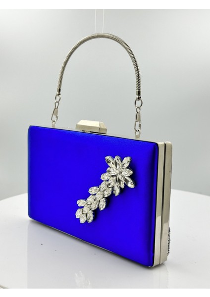 Saks Mavisi Renk Saten Gümüş Kasalı Gümüş Taşlı Abiye Çanta Gece Çantası Düğün Nişan Portföy fiyatları