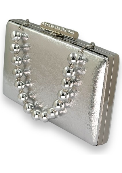 Gümüş Gri Inci Saplı Kırışık Rugan Abiye Çantası Gece Çantası Düğün Nişan Kına Çantası fiyatları