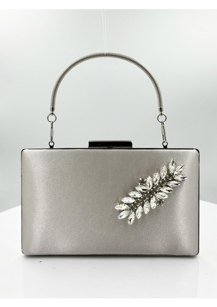 Vizon Renk Saten Gümüş Kasalı Gümüş Taşlı Abiye Çanta Gece Çantası Düğün Nişan Portföy fiyatları