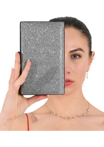 Antrasit Gri Platin Renk Simli Abiye Çanta Gece Çantası Nişan Düğün Çantası