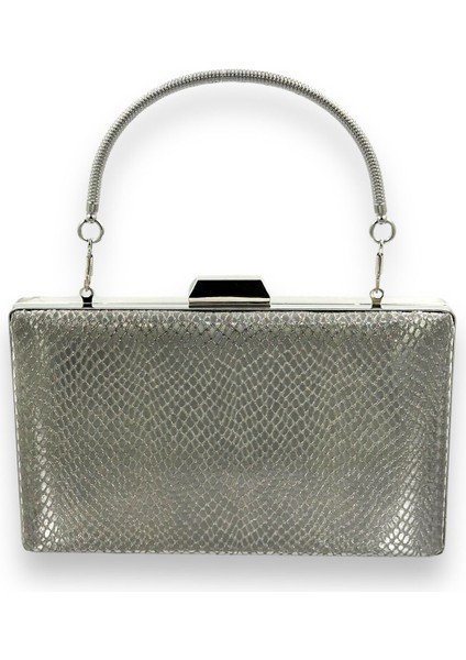 Antrasit Gri Renk Lazer Desenli Abiye Çanta Gece Çantası Düğün Nişan Kına Çantası Portföy Clutch