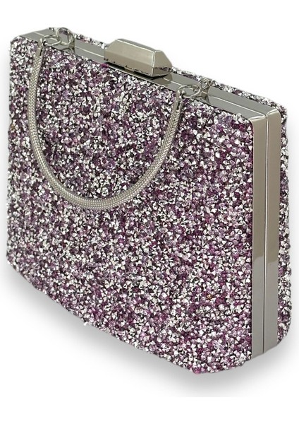 Lila Renk Taşlı Metal Saplı Büyük Boy Abiye Gece Çantası Nişan Düğün Davet Balo fırsatları