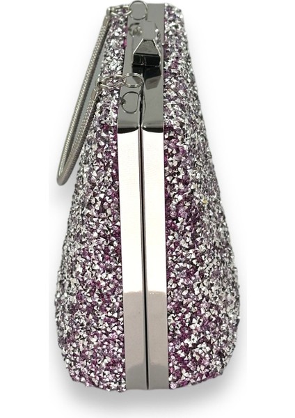 Lila Renk Taşlı Metal Saplı Büyük Boy Abiye Gece Çantası Nişan Düğün Davet Balo indirimleri