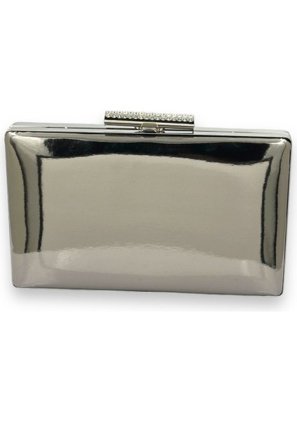 Antrasit Gri Platin Ayna Rugan Abiye Çanta Gece Çantası Kına Düğün Nişan Balo Davet