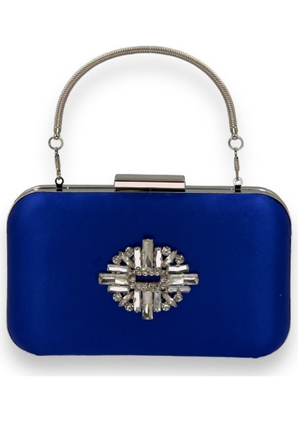 Saks Renk Saten Gümüş Kasalı Gümüş Taşlı Kulplu Saplı Abiye Gece Çantası Düğün Portföy fiyatları