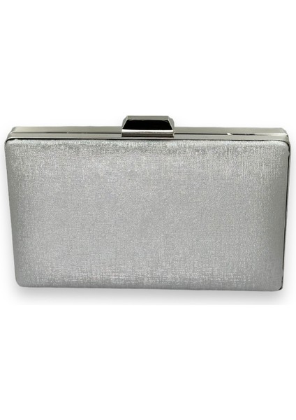 Gümüş Gri Lame Çizilmez Mat Deri Metal Kasalı Abiye Çanta Nişan Düğün Mezuniyet