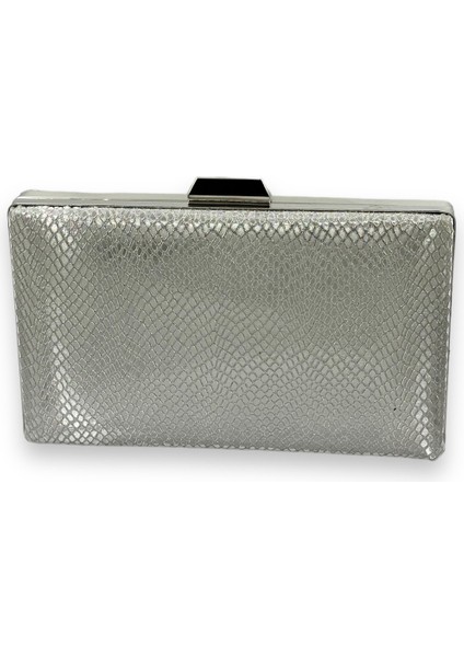 Gümüş Gri Renk Lazer Desenli Abiye Çanta Gece Çantası Düğün Nişan Kına Çantası Portföy Clutch