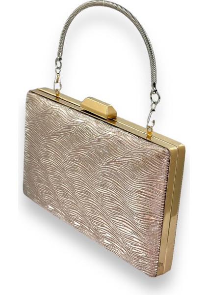 Rose Gold Renk Lazer Su Yolu Desenli Abiye Çanta Gece Çantası Düğün Nişan Kına Çantası fiyatları