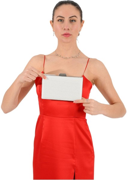 Sedef Ekru Inci Beyazı Renk Simli Abiye Çanta Gece Çantası Nişan Düğün Çantası