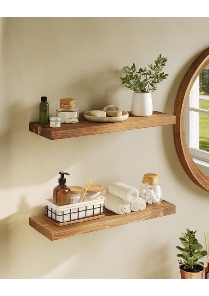 Dekoratif Doğal Ahşap 2’li Takım 90 x 20 x 4 cm (Gizli Aparatlı Raf)