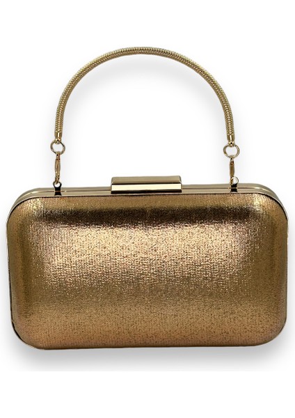 Rose Gold Renk Metal Saplı Abiye Gece Çantası Düğün Nişan Mezuniyet Çantası