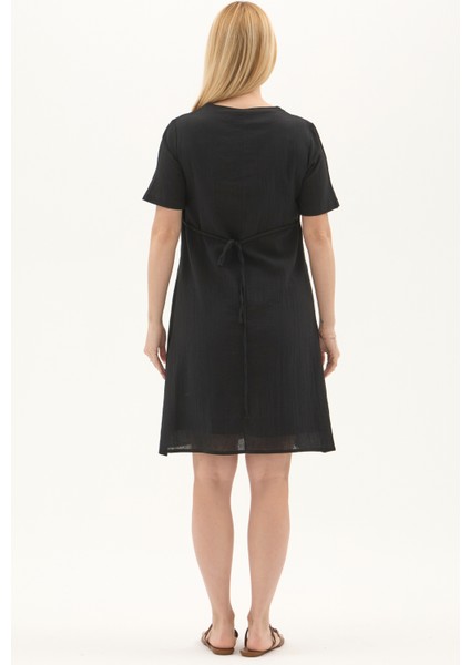 Şile Bezi Siyah Kısa Kol Nakışlı Kare Yaka Ilkbahar Ve Yaz Elbise indirimleri