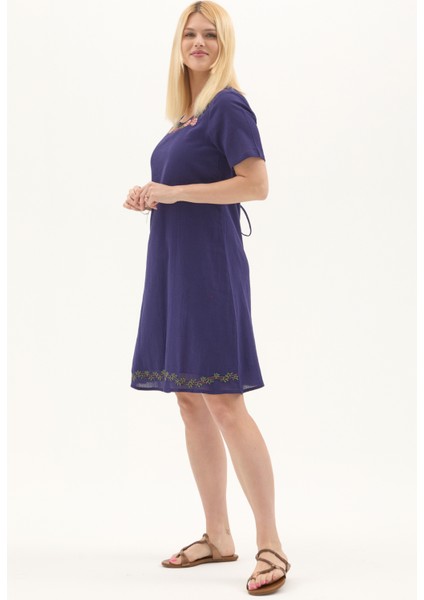 Şile Bezi Mor Kısa Kol Nakışlı Kare Yaka Ilkbahar Ve Yaz Elbise fiyatları