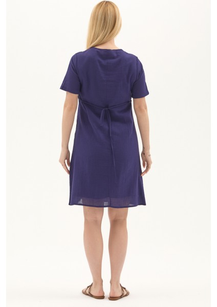 Şile Bezi Mor Kısa Kol Nakışlı Kare Yaka Ilkbahar Ve Yaz Elbise indirimleri