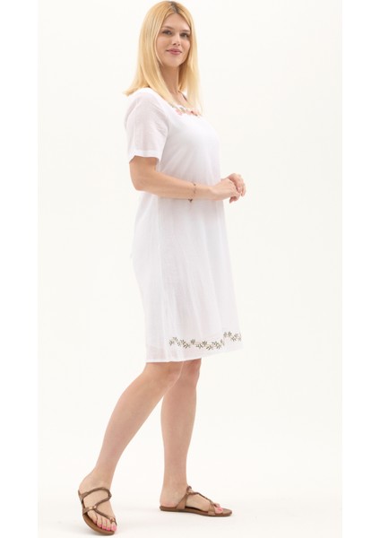 Şile Bezi Beyaz Kısa Kol Nakışlı Kare Yaka Ilkbahar Ve Yaz Elbise fiyatları