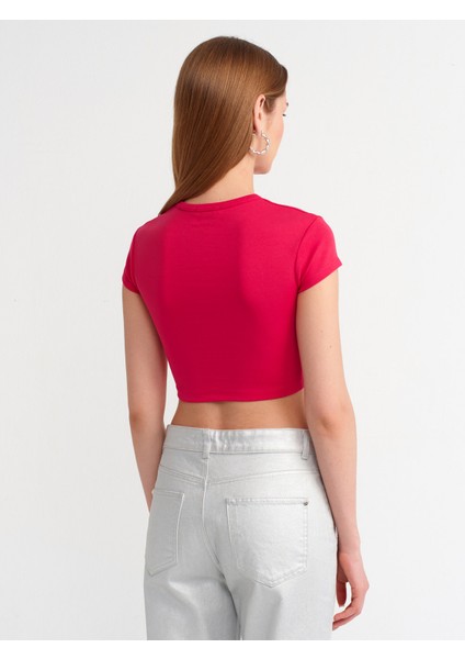 30936 Vücuda Oturan Crop Top-Fuşya