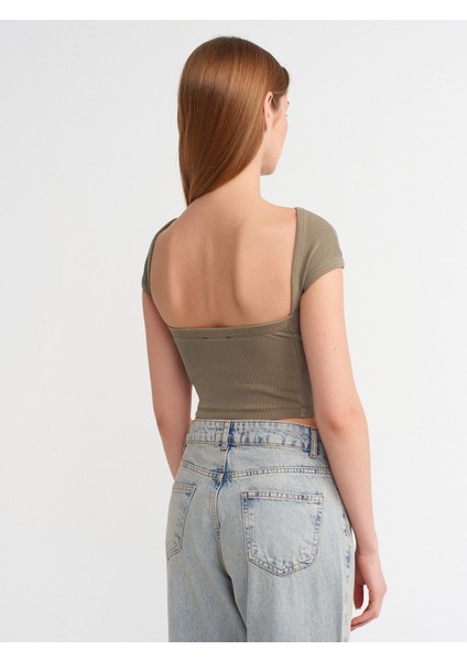 30419 Sırt Detaylı Soluk Efektli T-Shirt-Haki fiyatları