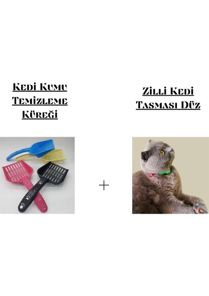 Kedi Kumu Temizleme Küreği + Zilli Kedi Tasması