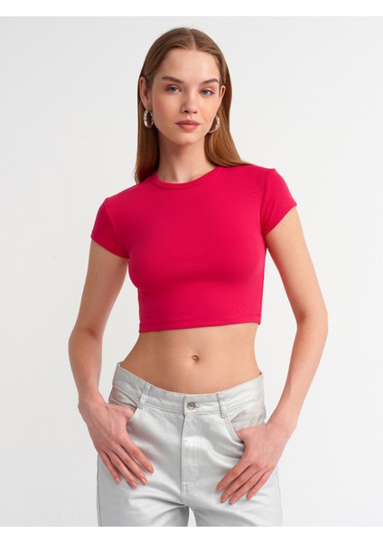 30936 Vücuda Oturan Crop Top-Fuşya