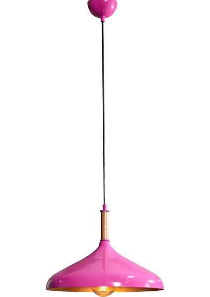 Ufo Tekli Pembe Metal Sarkıt Avize Ahşap Parçalı