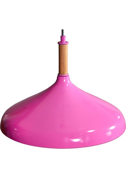 Ufo Tekli Pembe Metal Sarkıt Avize Ahşap Parçalı