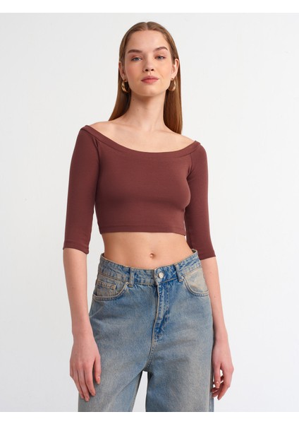 30937 Omuzları Açık Top-Kahve