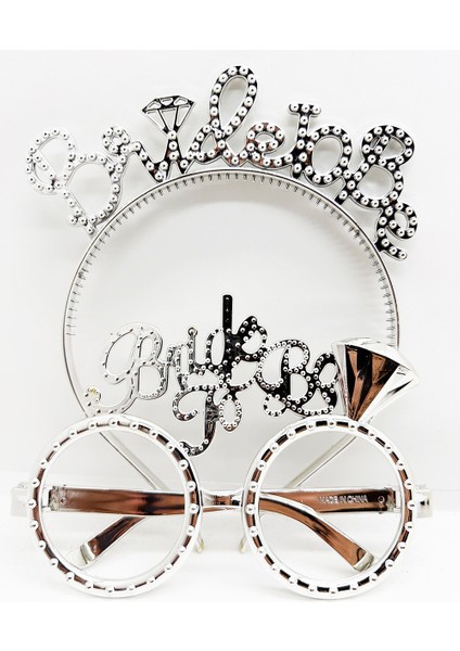 Colezium15 Bride To Be Yazılı Taç ve Bride To Be Yazılı Gözlük Seti Gümüş Renk (Clz)