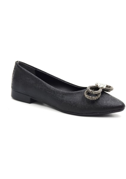 (Shoes) Taş Biye Toka Detaylı Günlük Kadın Babet Siyah