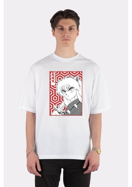 Beyaz Oversize T-Shirt Inuyasha