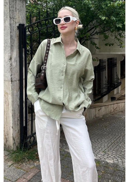 Mint Yeşili Uzun Kollu Oversize Gömlek MG2003