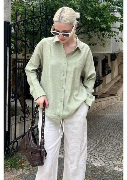 Mint Yeşili Uzun Kollu Oversize Gömlek MG2003 fiyatları