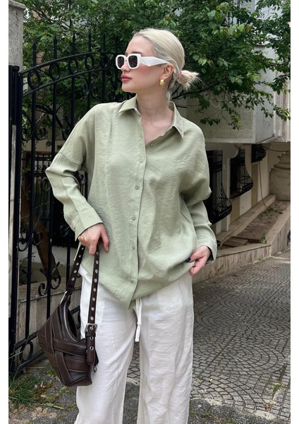 Mint Yeşili Uzun Kollu Oversize Gömlek MG2003 modelleri