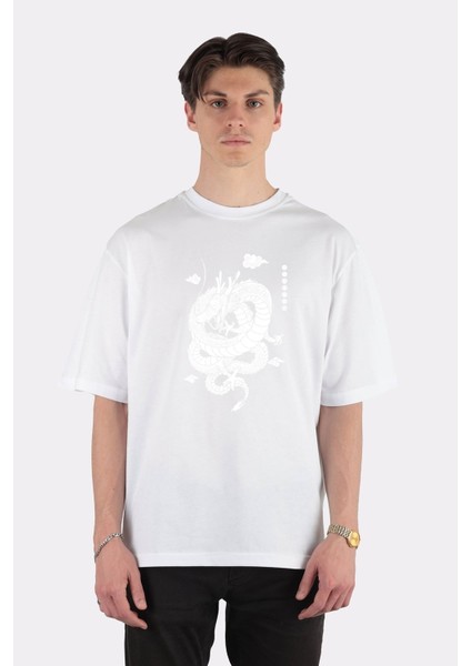Beyaz Oversize T-Shirt Shenlong-White