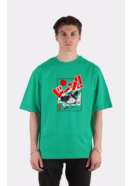 Green Mint Yeşil  Pamuk Bisiklet Yaka Oversize T-Shirt Zoro Samurai Wano Kuni Arc