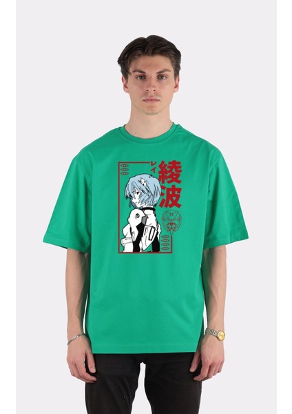 Yeşil Pamuk Bisiklet Yaka Oversize T-Shirt Zoro Samurai Wano Kuni Arc