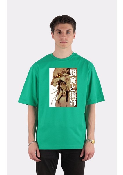 Yeşil Pamuk Bisiklet Yaka Oversize T-Shirt Zoro Samurai Wano Kuni Arc